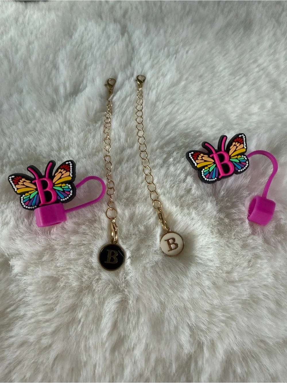 Pink Initial Charm and straw topper for for tumblers bundle